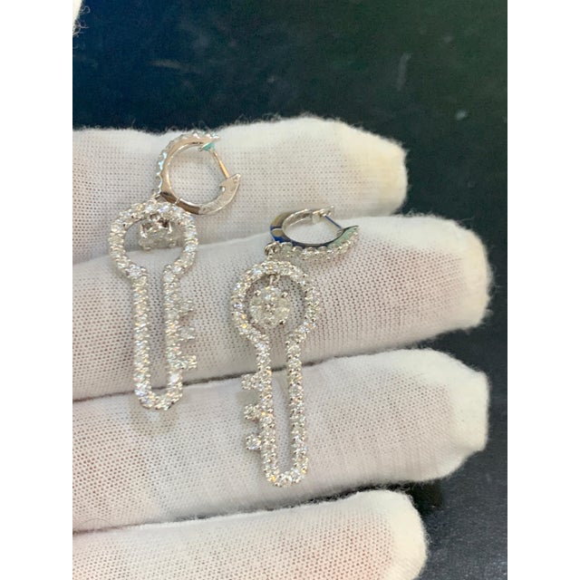 3.2 Ct Diamond Drop Cocktail Key Shape Earrings in 14 Karat White Gold 8 Grams For Sale In New York - Image 6 of 18