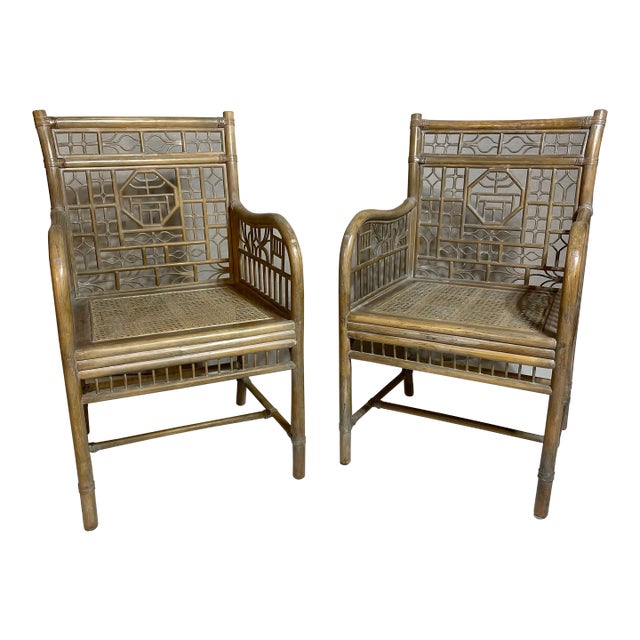 1970s Pair of Rattan Arm Chairs For Sale