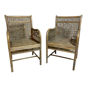 1970s Pair of Rattan Arm Chairs