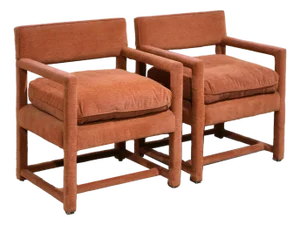 1970s Hollywood Regency Milo Baughman Style Parsons Geometric Armchairs - Set of 2