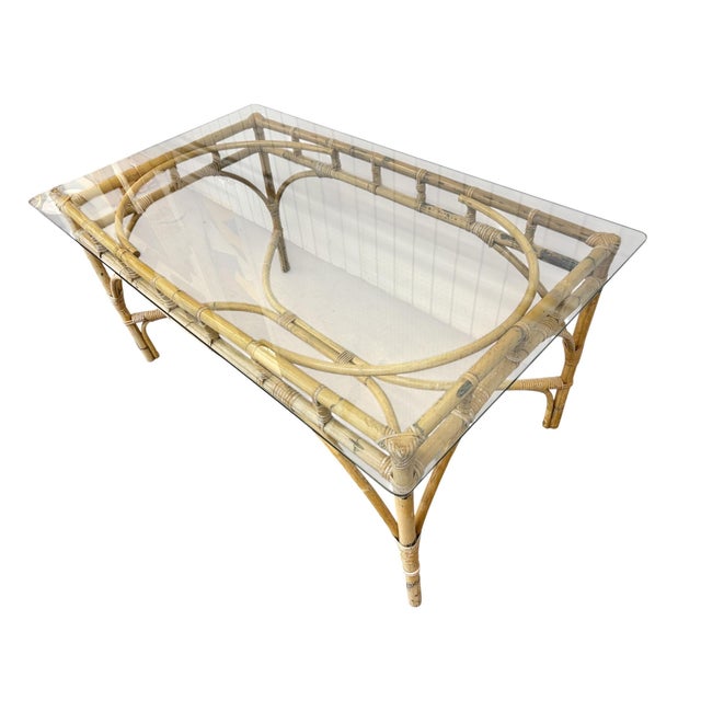 Mid-Century Modern Vintage 5-Piece Bamboo Glass Dining Table & Chairs For Sale - Image 3 of 14