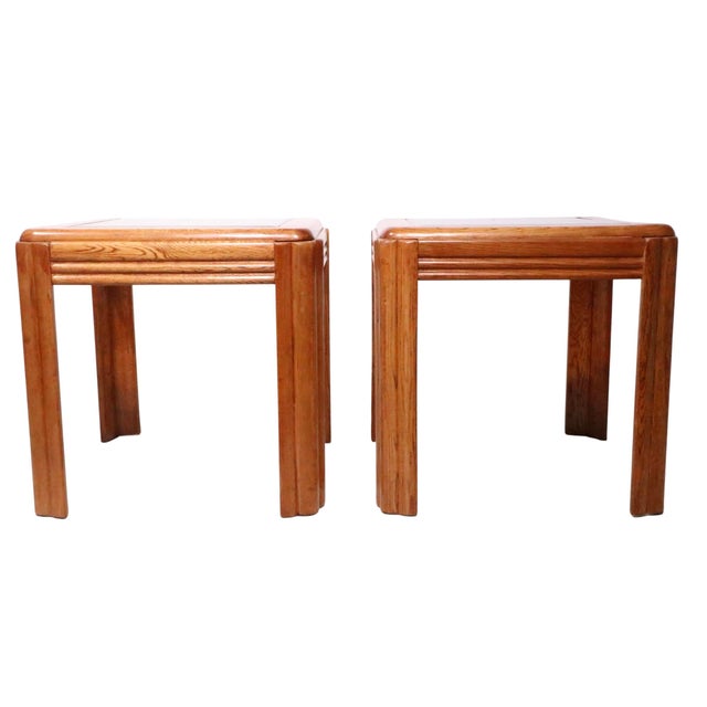 Late 20th Century Pr. Oak and Tinted Glass End Side Tables C. 1980/90's For Sale - Image 5 of 8
