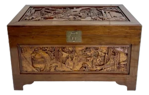 Vintage Chinese Intricately Carved Wood Camphor Chest