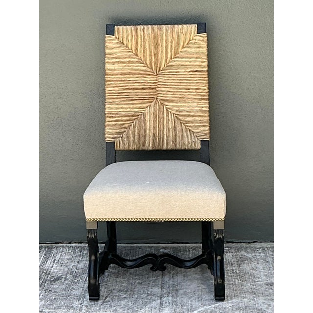 This striking high-back side chair, manufactured by the prestigious EJ Victor, masterfully blends Mediterranean rusticism...