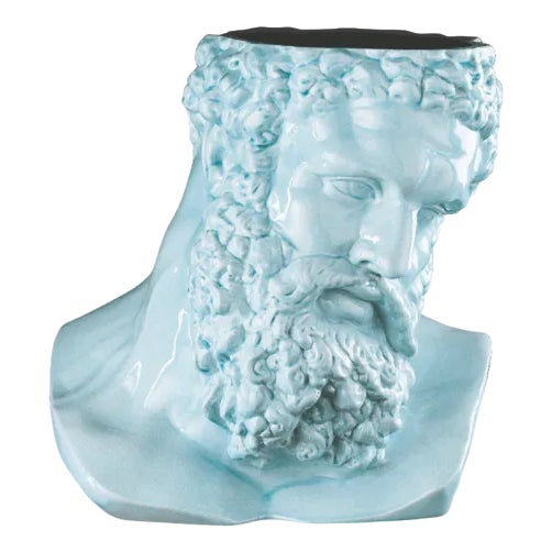 Italian Purist Blue Ceramic Hercules Bust by Marco Segantin for VGnewtrend For Sale
