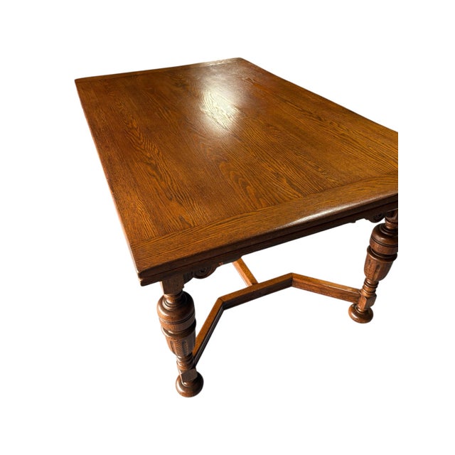 1930s Pristine Solid Oak Draw Leaf Table For Sale - Image 11 of 12