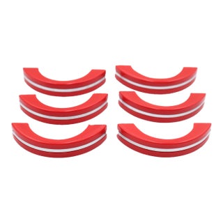 Set of Vintage 3 In. Red Plastic Art Deco Drawer Pulls For Sale
