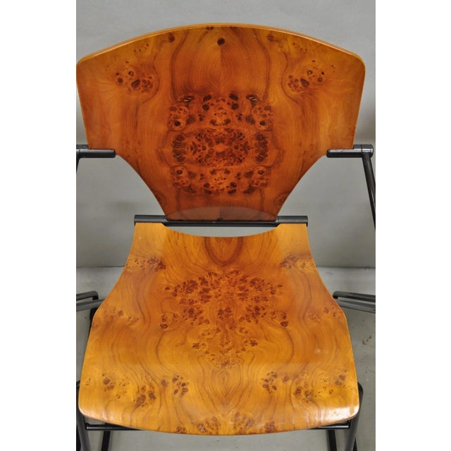 Brown Josep Mora for Egoa Model 300 Mid Century Modern Burl Wood Arm Chair - Set of 4 For Sale - Image 8 of 18