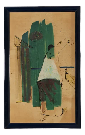 Nino Caffè, Italian Abstract Composition, 1960s, Mixed Media on Paper