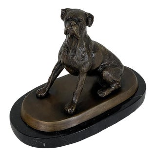 Antique Bronze Statue of Dog on Black Marble Base For Sale