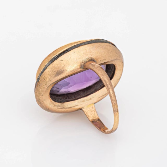 Early 20th Century Early 20th Century Vintage Art Deco Ring 12ct Amethyst 10k 14k Yellow Gold Large Oval Cocktail 5 size 5 For Sale - Image 5 of 7