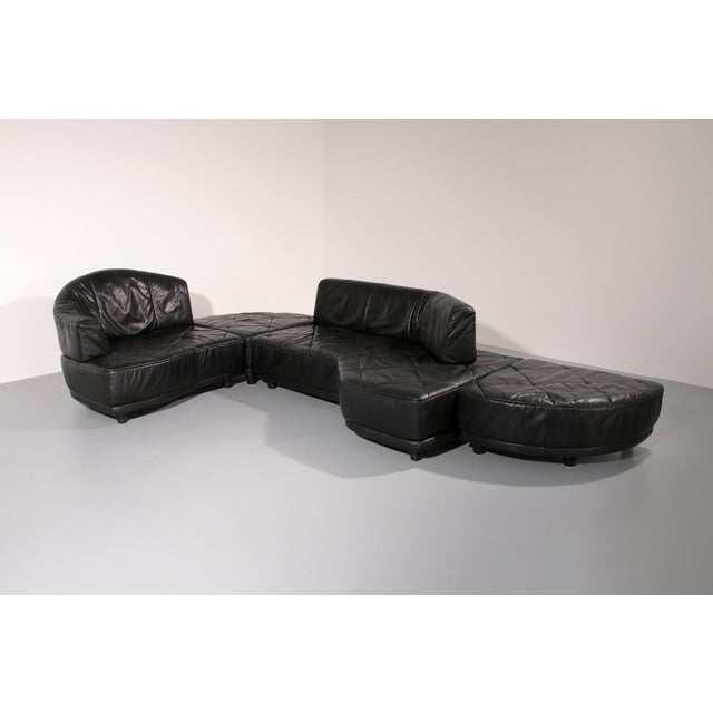 1980s Modular Sofa in Black Leather, 1980, Set of 4 For Sale - Image 5 of 12