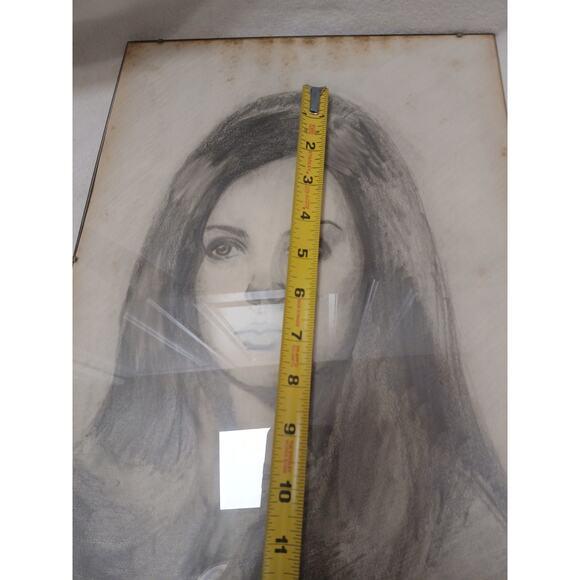 1950s 1950s Beautiful Lady Portrait Pencil Drawn Original Drawing Art Glass Framed For Sale - Image 5 of 11