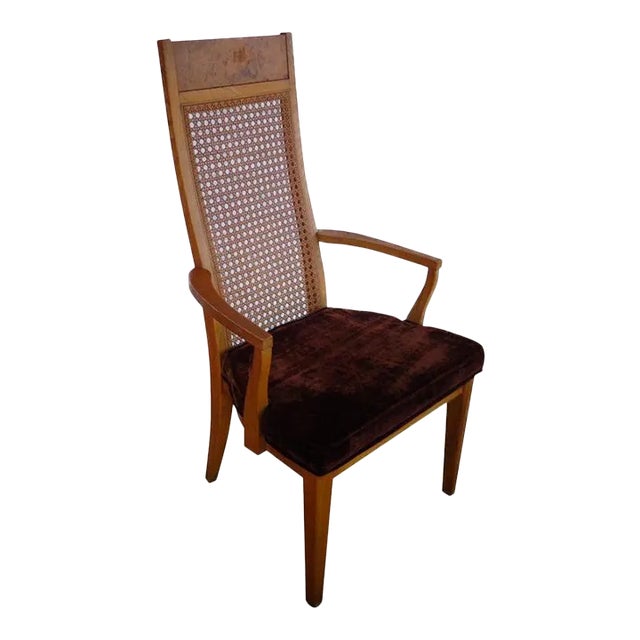 (1) Lane High Back Cane Burl Dining Chairs 8 Available For Sale