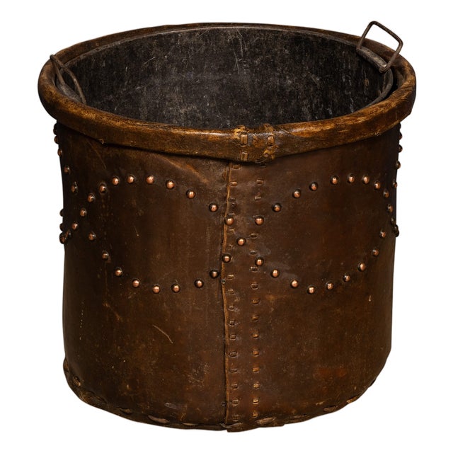 Antique Edwardian Vellum Clad Metal Lined Log Bucket, 1910 For Sale