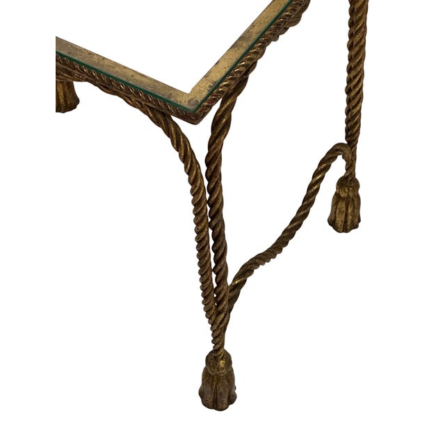 Metal 1950s Gilt Hollywood Regency Rope & Tassel Metal and Glass Nesting Tables For Sale - Image 7 of 18