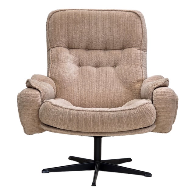 Danish Swivel Armchair in Beige Furniture Fabric, 1970s For Sale