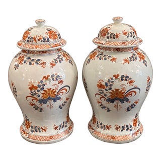 Pair of Antique Faience Pottery Ginger Jars For Sale