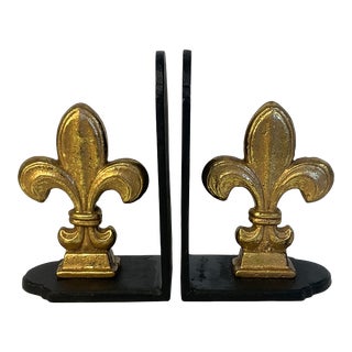 Mid Century Hollywood Regency Fleur De Lis Cast Iron Bookends - a Pair For Sale