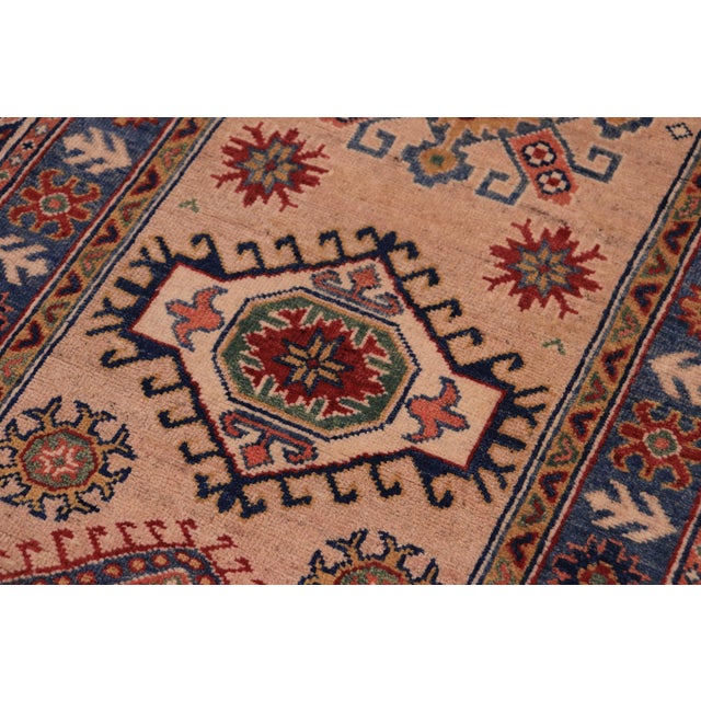 Southwestern Kazak Peach/Light Blue Wool Runner Rug- 2'10''x9'8'' For Sale - Image 4 of 10