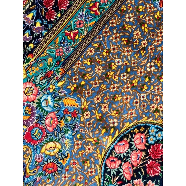 Traditional Multi Color Fine Hand Knotted Pure Silk Persian Qum Rug For Sale - Image 3 of 12