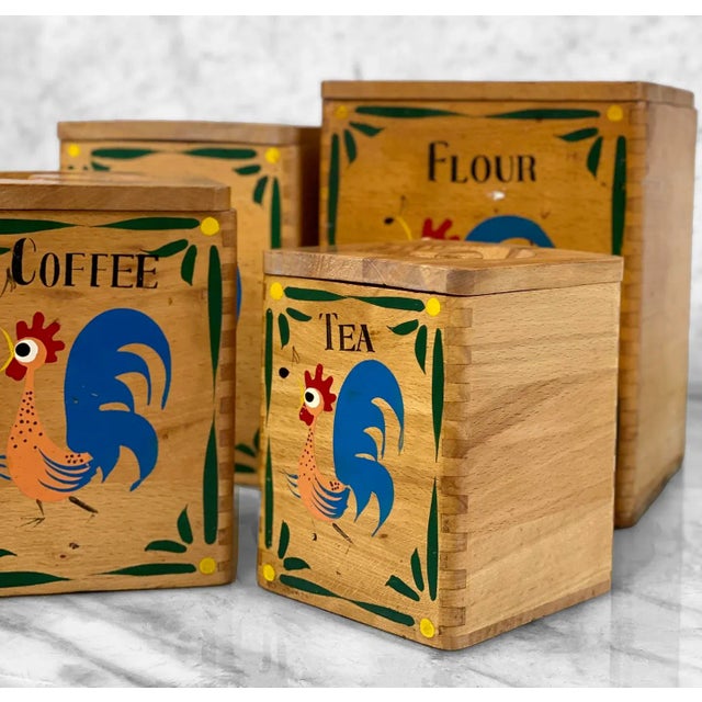 Mid-Century Farmhouse Rooster Chicken Kitchen Canisters - Set of 4 For Sale - Image 6 of 9