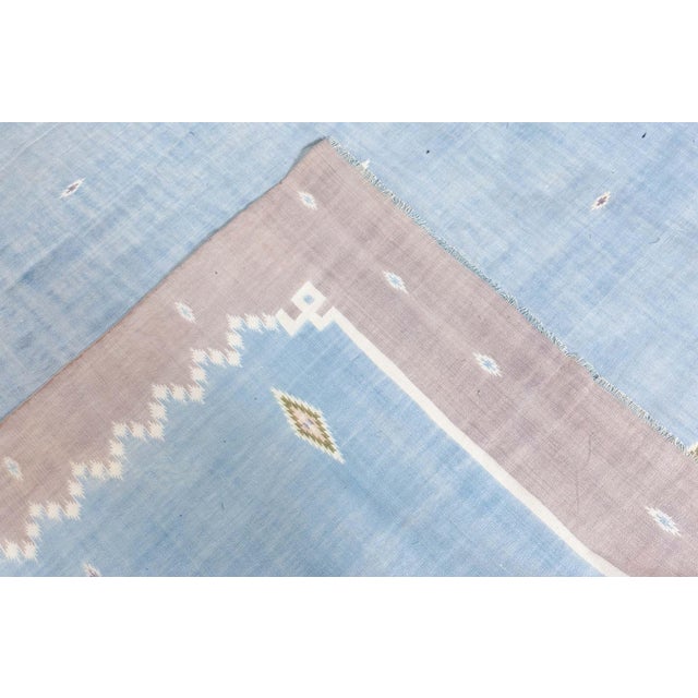Sky Blue Doris Leslie Blau Vintage Indian Dhurrie Rug For Sale - Image 8 of 9