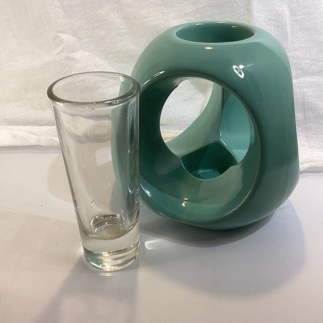 1980s Turquoise Ceramic Vial Bud Vase For Sale In Las Vegas - Image 6 of 10