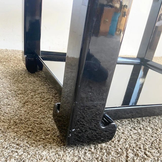 Wood Chinoiserie Black Lacquered and Burl Wood Glass Top Side Tables - a Pair For Sale - Image 7 of 10