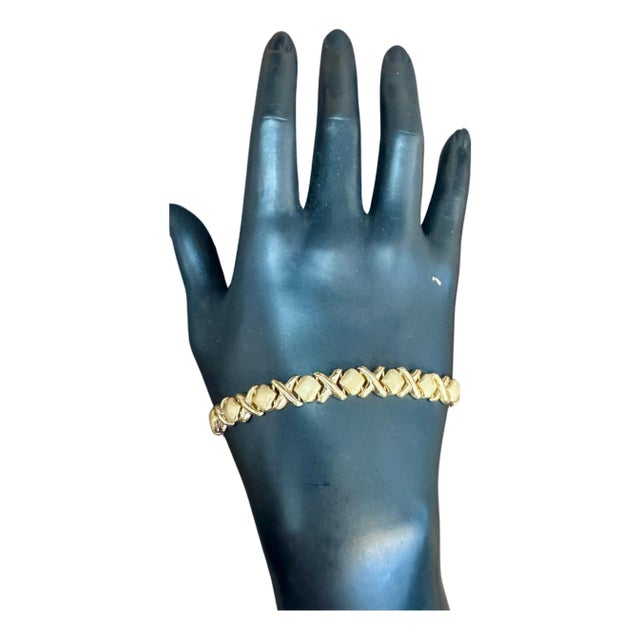 Vintage 14 Karat Yellow Gold 12 Gm X link Bracelet Unisex, 8 Inch Long For Sale