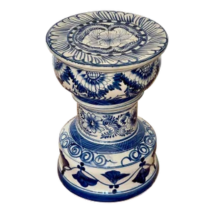 Vintage Hand-Painted Blue & White Ceramic Garden Stool