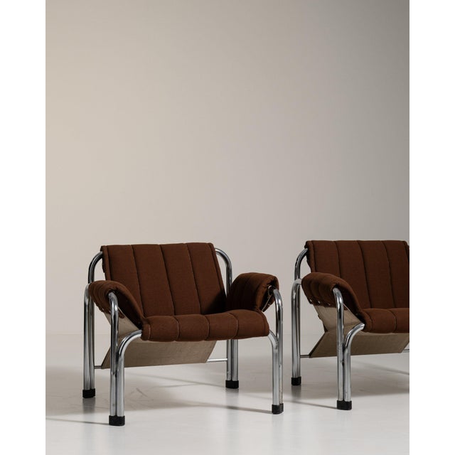 Metal 1980-1989 Czech Republic Deep Espresso Brown Pair Of Chrome-Frame Lounge Chairs For Sale - Image 7 of 11