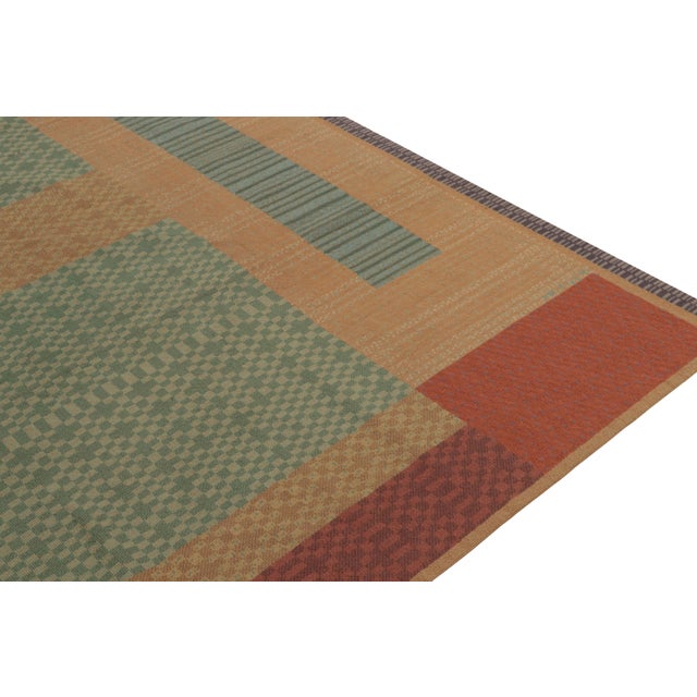 2010s Vintage Art Deco Needlepoint Rug in Beige, Teal & Burnt Red Geometric Patterns For Sale - Image 5 of 7