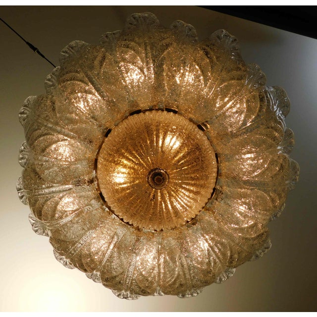 Glass 1960s Italian Clear Graniglia Murano Leaves Flush Mount For Sale - Image 7 of 9