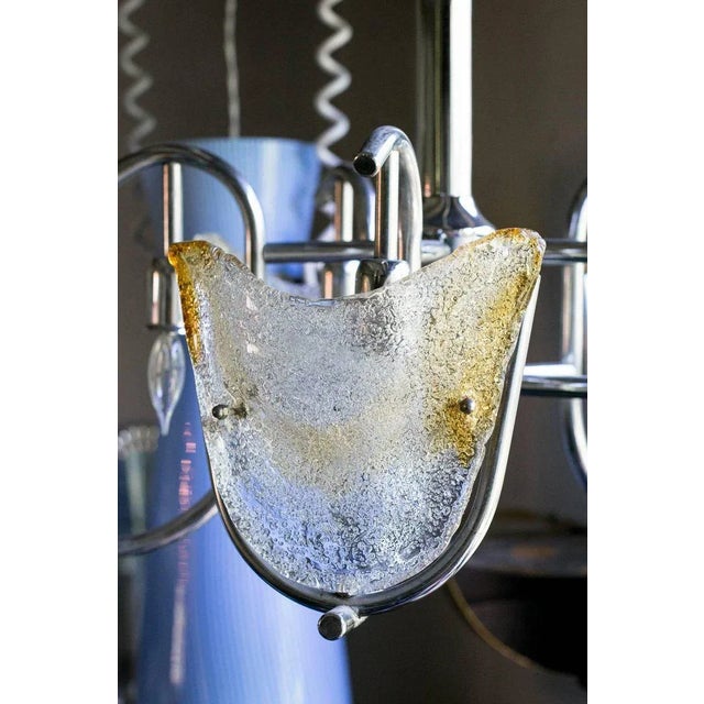 Metal Italian Midcentury Mazzega/Murano Chandelier With Chrome Frame and Amber Glass For Sale - Image 7 of 9