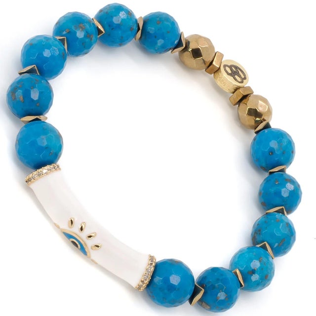 Early 21st Century Evil Eye Design Turquoise Stone Calming Beaded Bracelet For Sale - Image 5 of 8