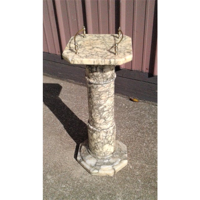 1920s Neoclassical White Marble Pedestal Plant Stand With Top Brass Gallery For Sale - Image 9 of 12