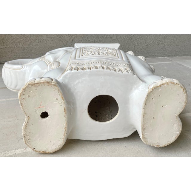Linen Circa 1970 Fabulous Linen-Hued Earthenware Elephant Garden Stool / Plant Stand For Sale - Image 8 of 18