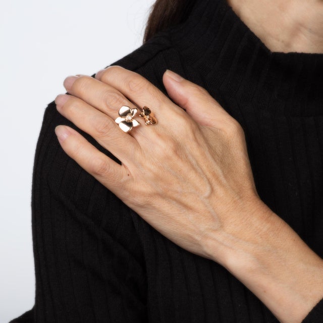 Metal ​Caresse D’Orchidees Par Cartier Ring Diamond 50 Estate 18k Rose Gold Papers, Size 5.25 For Sale - Image 7 of 7