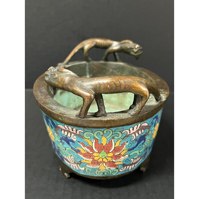 Late 20th Century Chinese Art Bronze and Cloisonne Enamel Incense Burner For Sale - Image 10 of 10