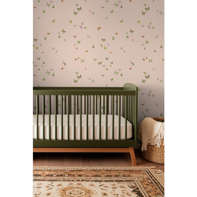 Butterfly Grove Grasscloth Wallpaper by House Party | Pink Blush | 6 Yards For Sale - Image 4 of 7