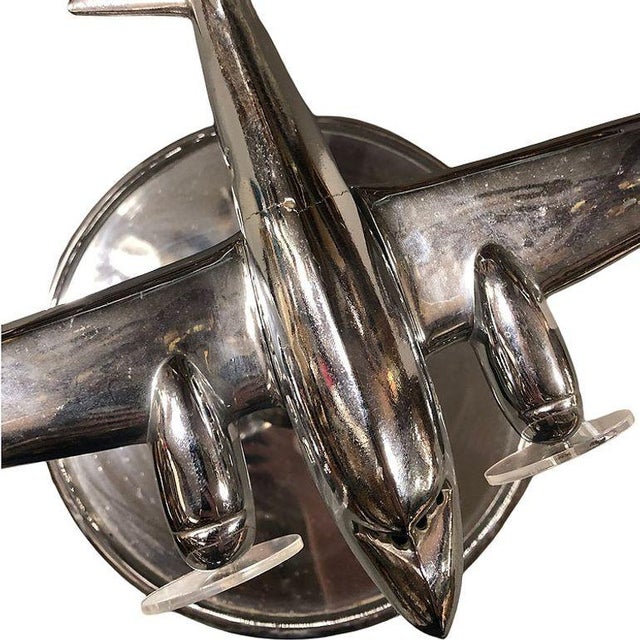 Art Deco Light Up Chrome Douglas Dc-3 Airplane Drink Side Table, Art Glass Base For Sale In Los Angeles - Image 6 of 8