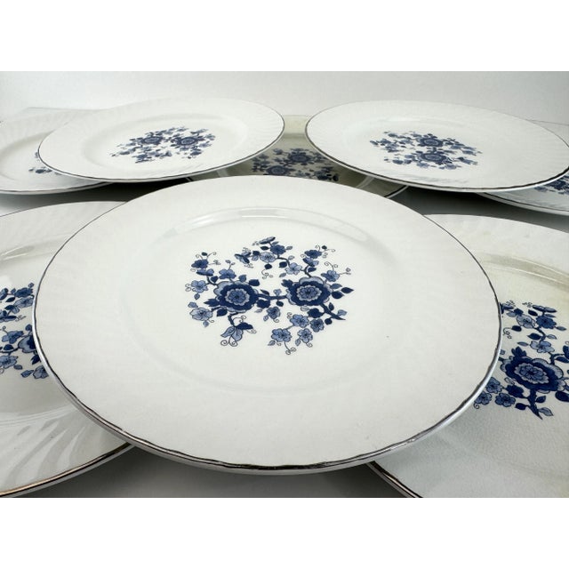 Vintage Mid Century Enoch Wedgwood “Royal Blue Ironstone” Plates, Set of 8 For Sale - Image 10 of 13