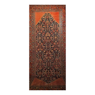 Vintage Persian Malayer Gallery Rug, Handwoven Allover Herati Pattern, Navy Blue & Red, 5’ X 13’ For Sale