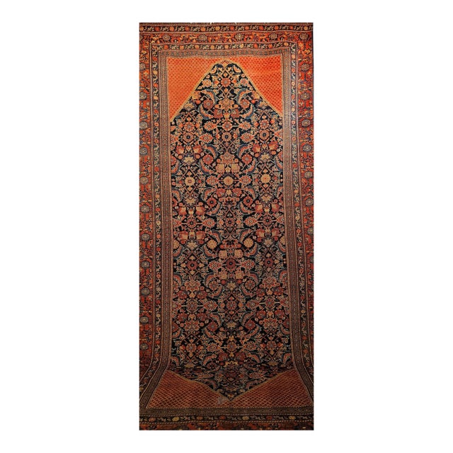 Vintage Persian Malayer Gallery Rug, Handwoven Allover Herati Pattern, Navy Blue & Red, 5’ X 13’ For Sale