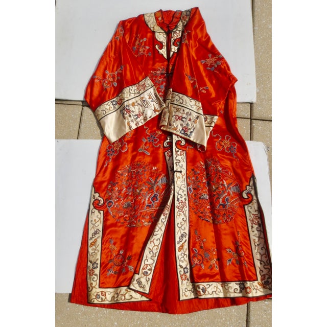 Vintage Chinese classic "Bai Hua" robes. Lovely dense needle-worked patterns of a garden scene with elaborate scrolling...