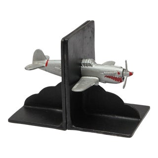 Vintage Flying Tigers P-40 Warhawk Fighter Airplane Cast Metal Bookends by Mrs Imports - a Pair For Sale