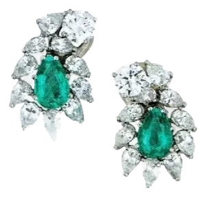 GIA Certified F1 4ct Colombian Emerald & 2 Gia Diamond FVVS2 Earrings 18kw Gold