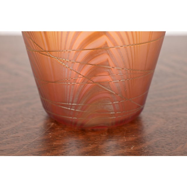 Louis Comfort Tiffany Style Iridescent Art Glass Pulled Feather Vase by Stephen Correia For Sale - Image 9 of 13