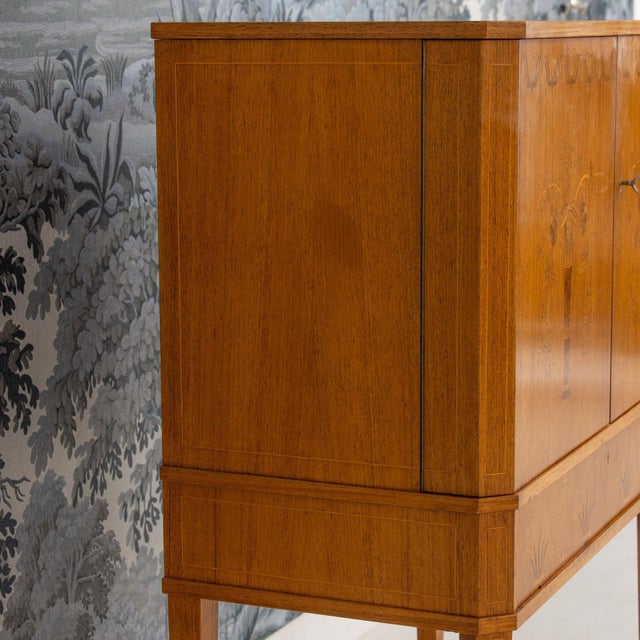 Mid 20th Century Swedish Art Deco Birchwood Marquetry Bar Cabinet For Sale - Image 11 of 18
